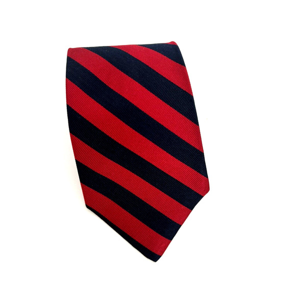 LONDONDERRY REPP RED & NAVY 100% SILK MEN'S TIE FROM & MADE IN LONDON - Picture 4 of 5